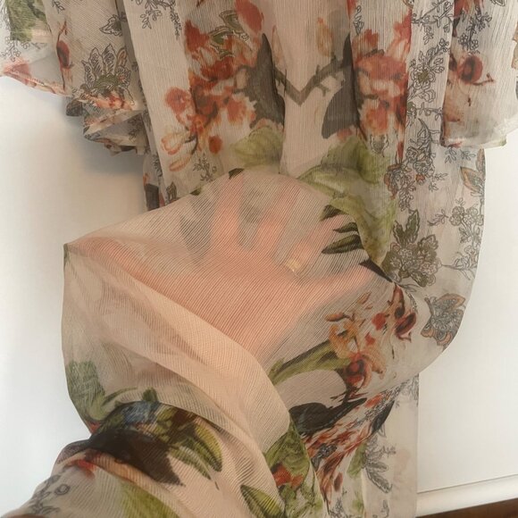 Alberto Makali Floral Sheer Long Dress Lace Trim Bell Sleeves Peasant Boho M - Picture 7 of 16